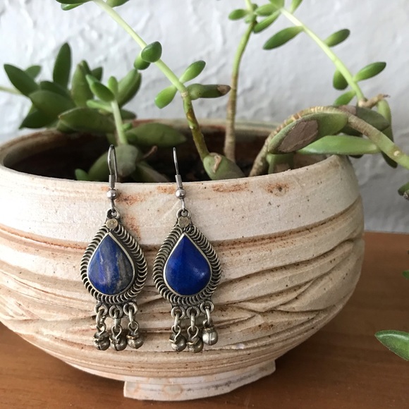 Boho Lapis Earrings with Bells - Picture 2 of 5